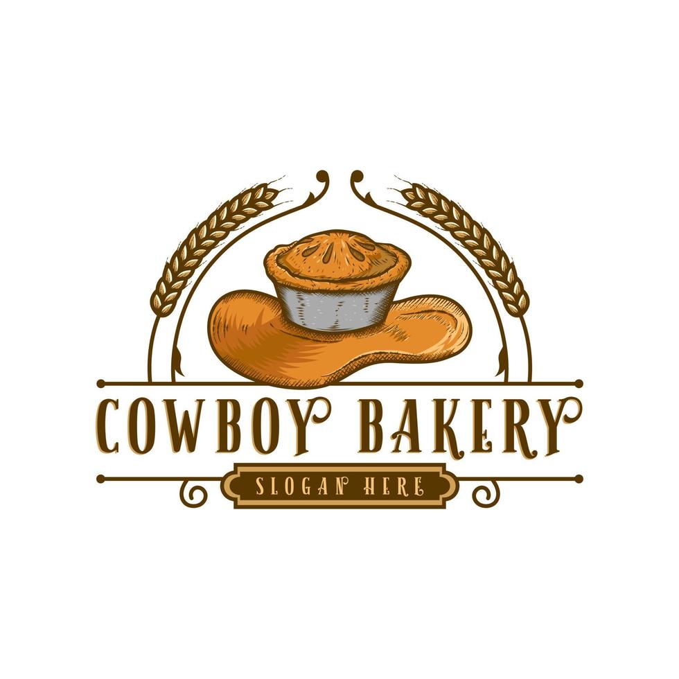 cowboy bageri årgång logotyp vektor