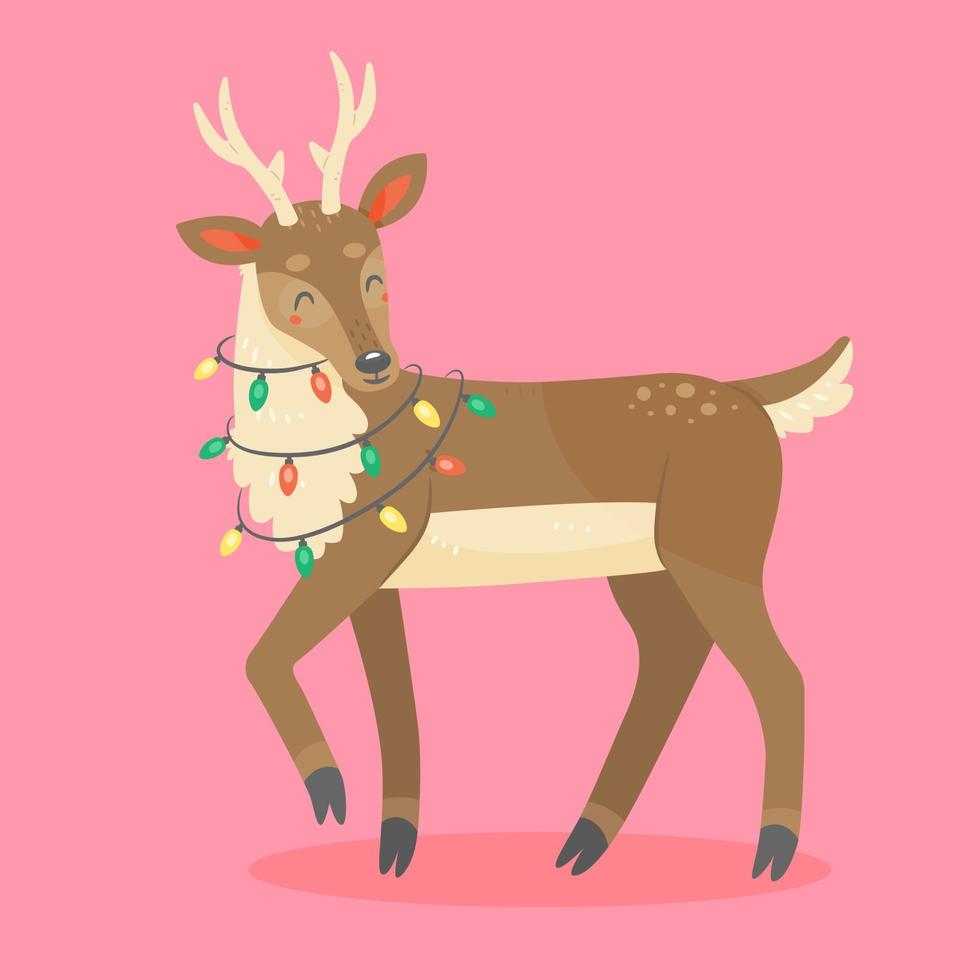 söt rådjur med en krans i tecknad serie stil. ny år och jul djur- karaktär. vektor isolerat illustration.