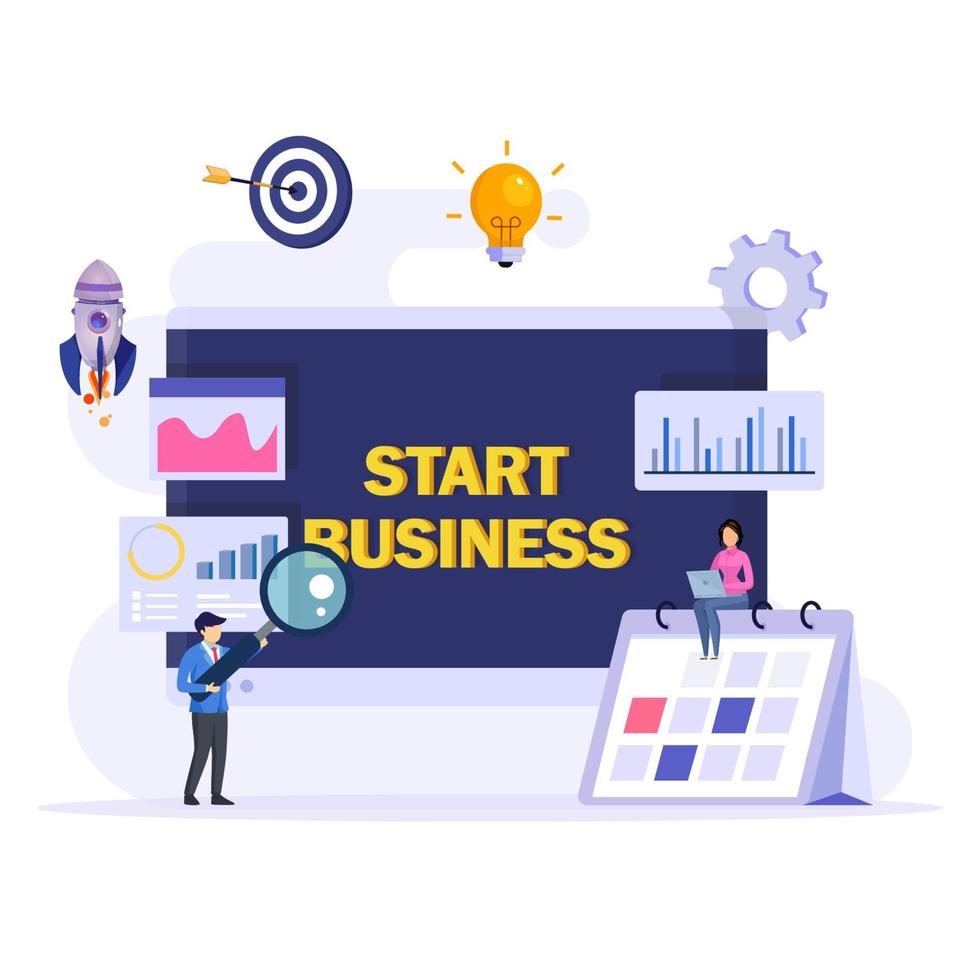Start företag begrepp. platt design ny företag projekt Start upp utveckling och lansera en ny innovation produkt på en marknadsföra. vektor