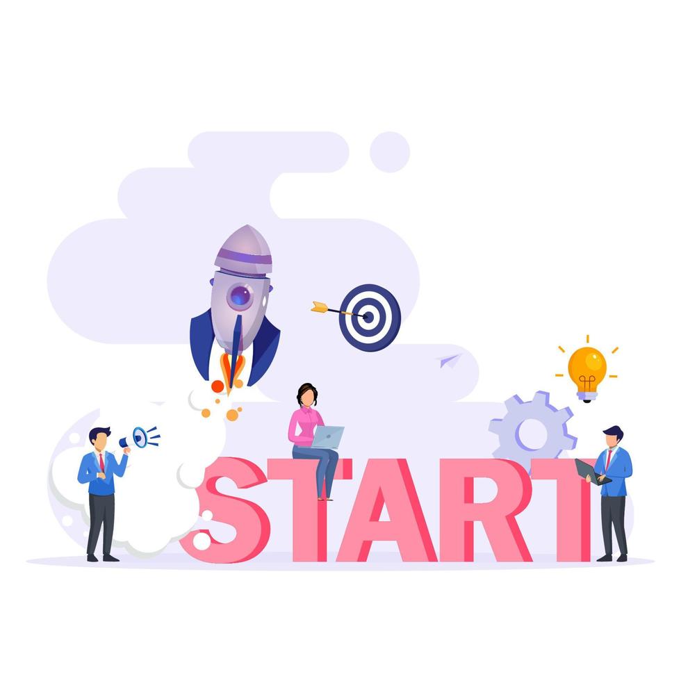 Start företag begrepp. platt design ny företag projekt Start upp utveckling och lansera en ny innovation produkt på en marknadsföra. vektor