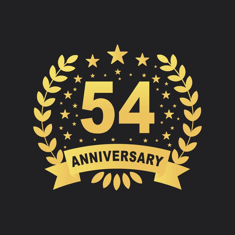 54 årsdag firande design, lyxig gyllene Färg 54 år årsdag design. vektor