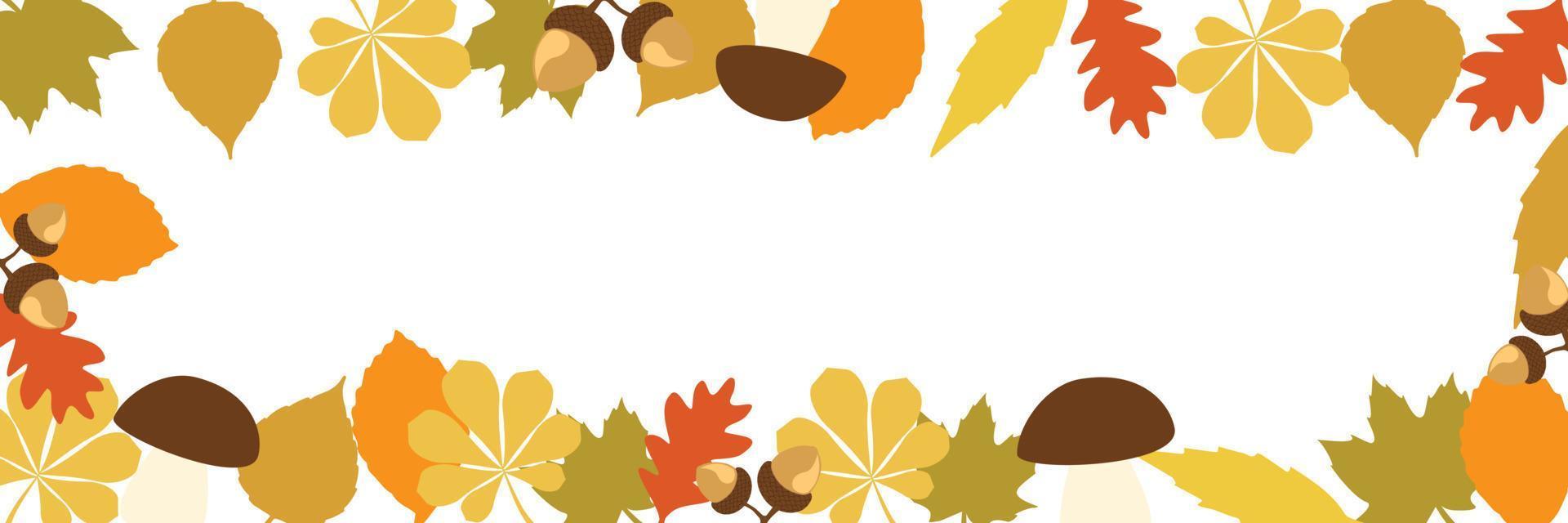 herbstbanner mit herbstblättern und pilzen. platz für text auf vektorblumenillustration vektor