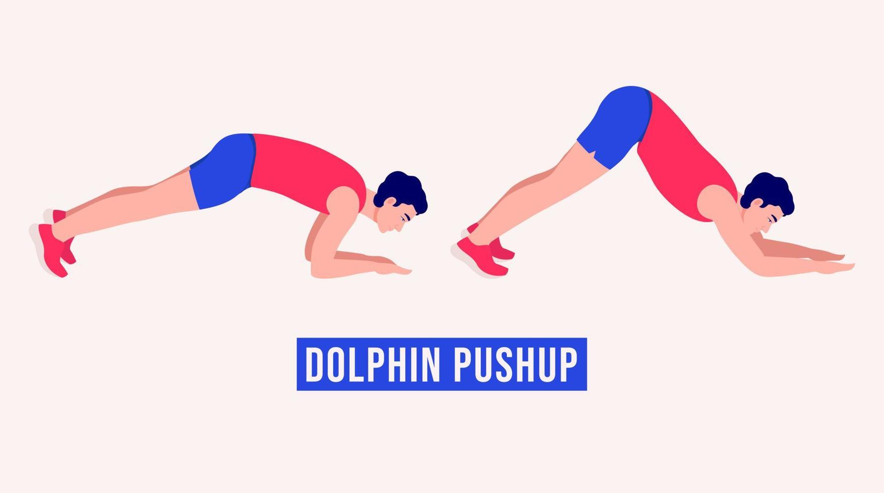Delfin-Liegestützübungen, Männer trainieren Fitness, Aerobic und Übungen. vektor