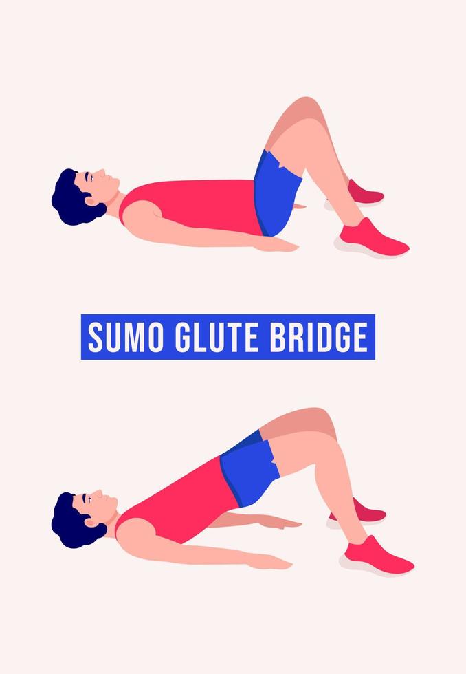 Sumo Glute Bridge Übung, Männer Workout Fitness, Aerobic und Übungen. vektor