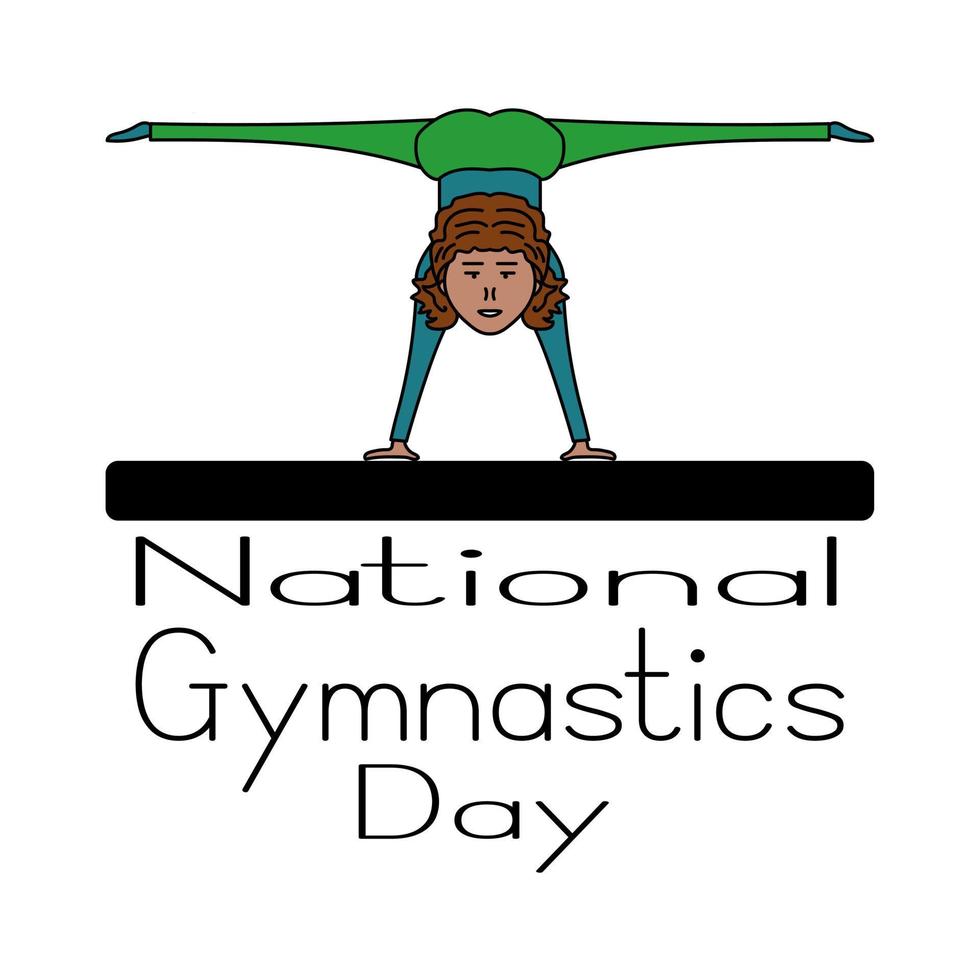 nationaler gymnastiktag, idee für plakat oder grußbanner, mädchen, das gymnastische schnurübungen macht vektor