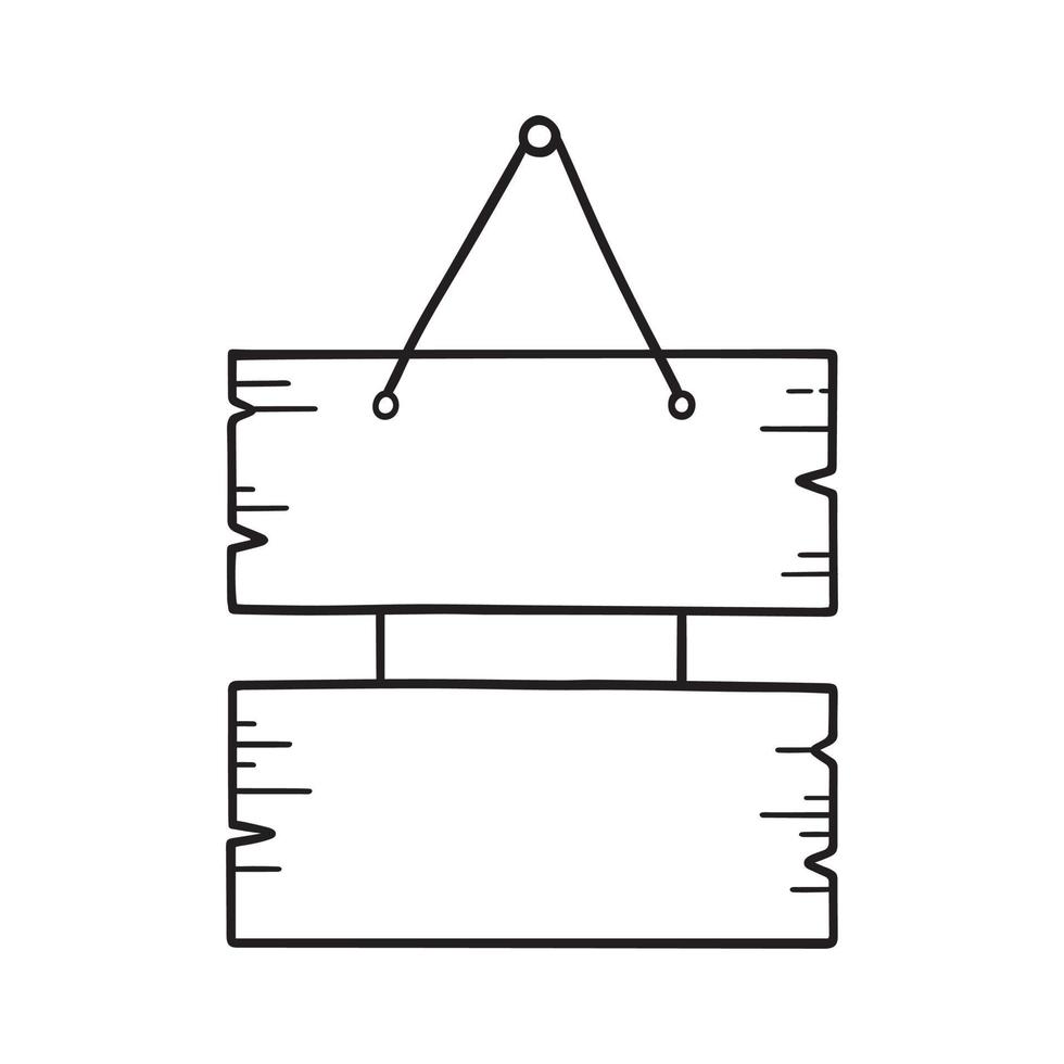 hand dragen trä- skylt klotter. hängande dörr tecken eller ram, trä- planka i skiss stil. vektor illustration