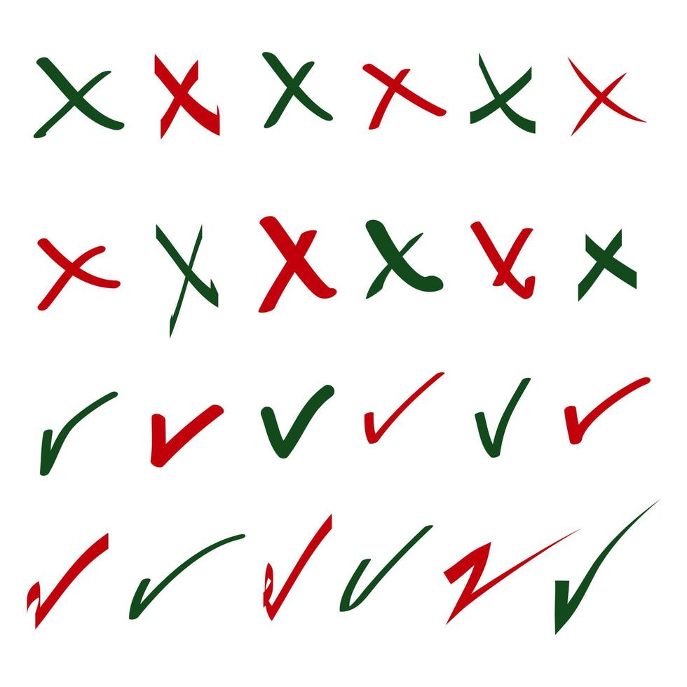 gekritzelsatz aus häkchen und falscher markierung. falsche und wahre vektorillustration vektor