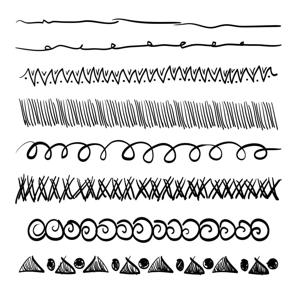 uppsättning handritade linjer. doodle designelement med understrykning, klotter, swashes, svep. virvla runt. vektor illustration