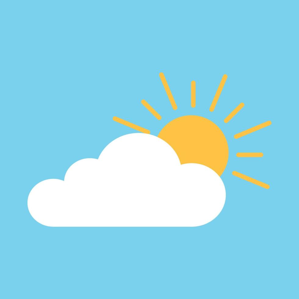 animierte wolke mit sonne, die das wetter in einer flachen symbol-clipart-illustration am blauen himmel darstellt vektor