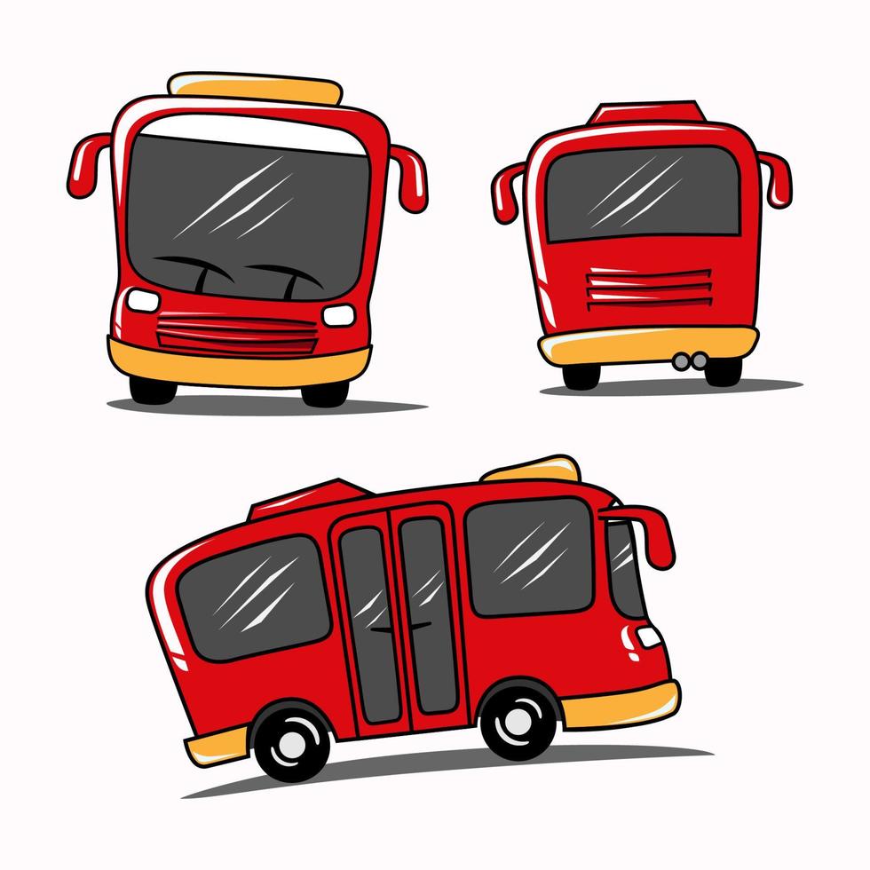 tecknad serie stil begrepp av offentlig transport, röd stad buss med främre, tillbaka och sida se vektor