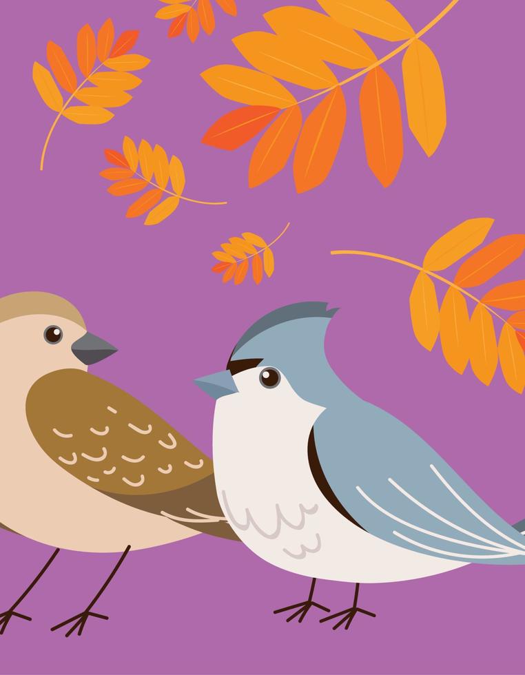 Vögel Tier und Blätter vektor