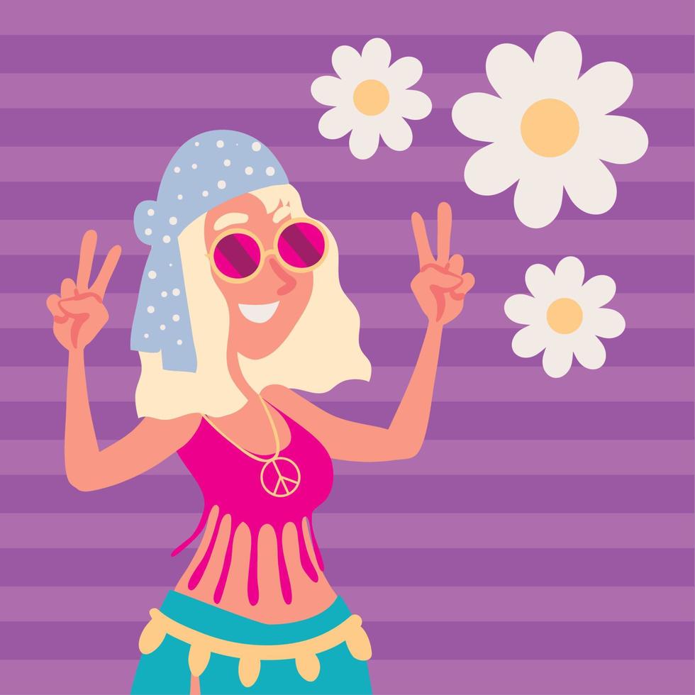Hippie-Frau mit Blumen vektor