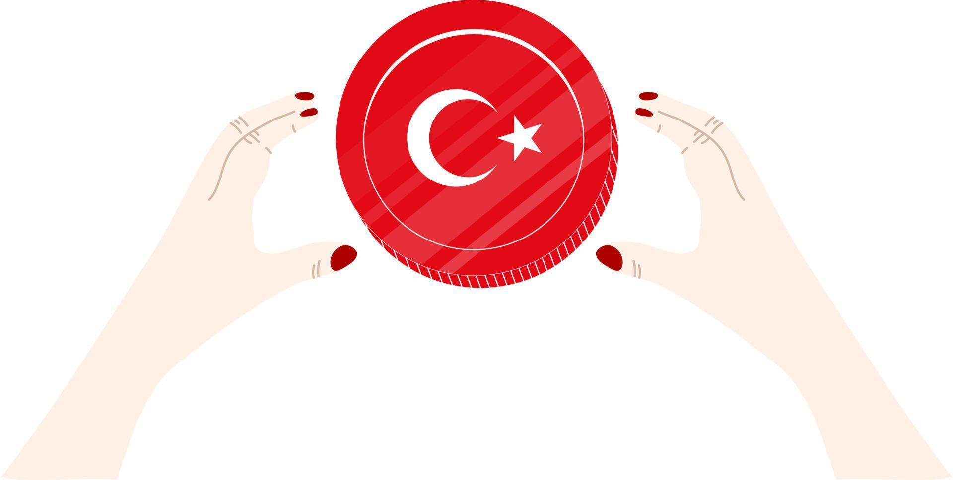 turkiska flagga vektor hand ritad, turkisk lire vektor hand dragen