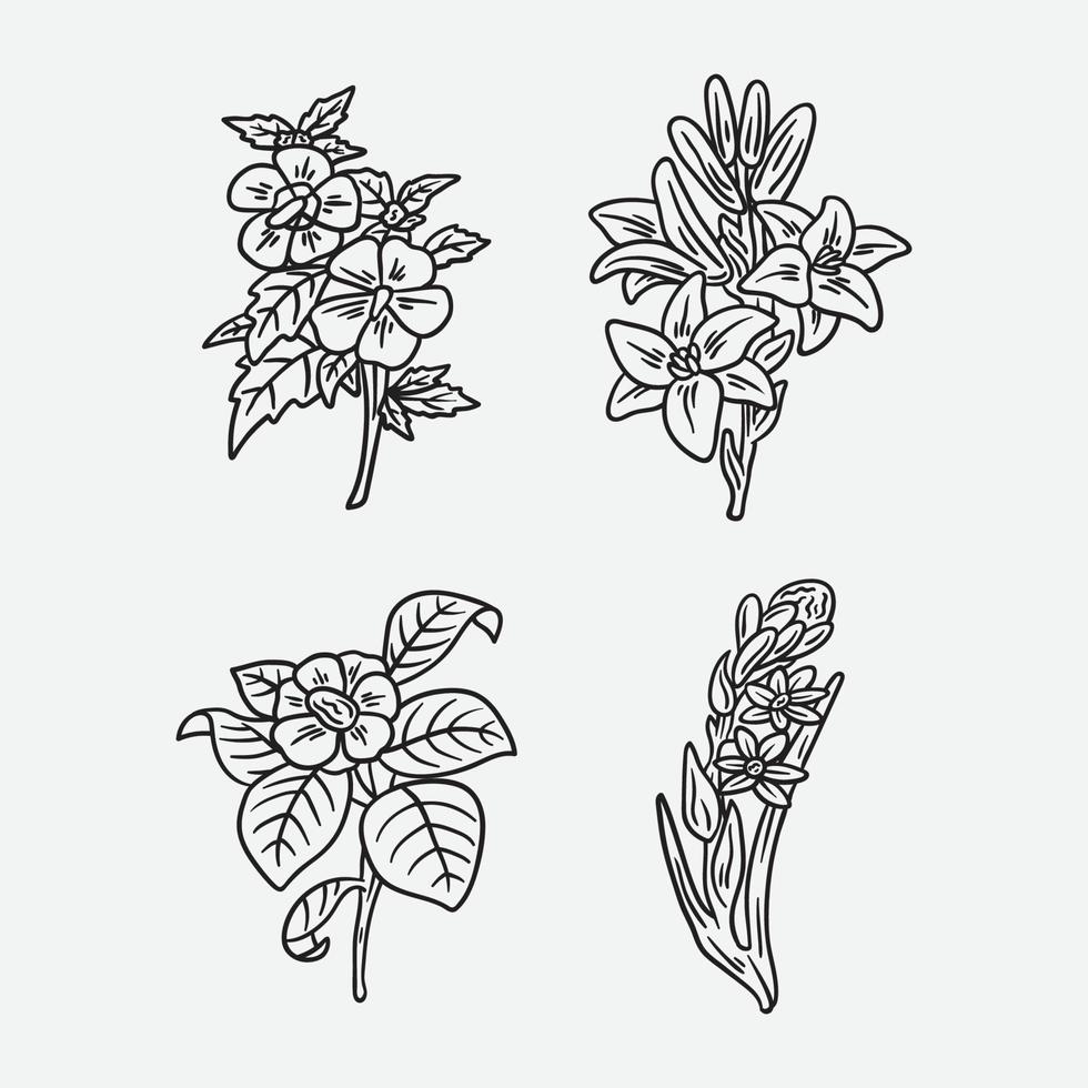 handgezeichnete minimalistische Tätowierung mit Blumen vektor