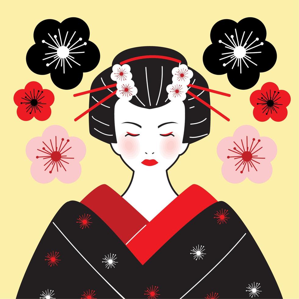 geisha med blommor vektor