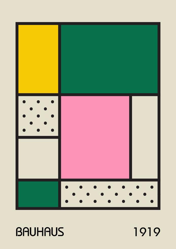 Minimale geometrische Designplakate der 20er Jahre, Wandkunst, Vorlage, Layout mit primitiven Formelementen. Bauhaus-Retro-Musterhintergrund, abstrakte Vektorkreis-, Dreiecks- und Quadratlinienkunst vektor