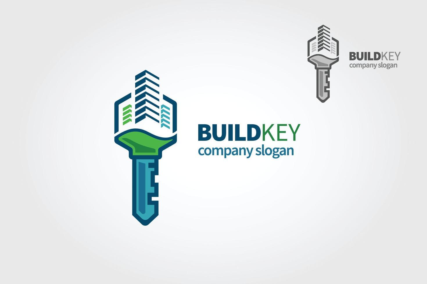 byggnad nyckel vektor logotyp mall. en modern hus logotyp med nycklar för verklig egendom relaterad företag och tjänster.