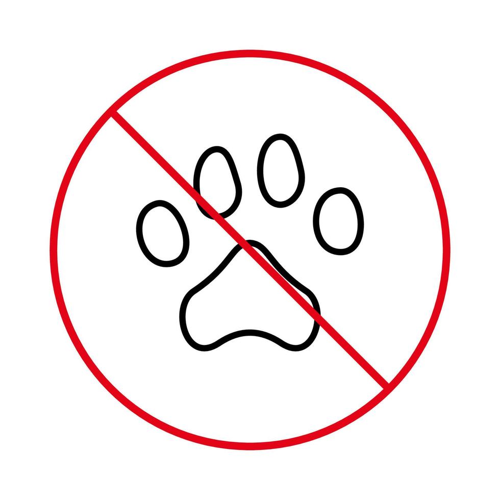 pfotenabdruck rotes stoppumrisssymbol. kein erlaubtes Pet Walk-Schild. Welpenfußabdruck verbieten. Verbot Katze Hund Eintrittszone Symbol mit schwarzer Linie. Eingang mit Tierpiktogramm verbieten. isolierte Vektorillustration. vektor