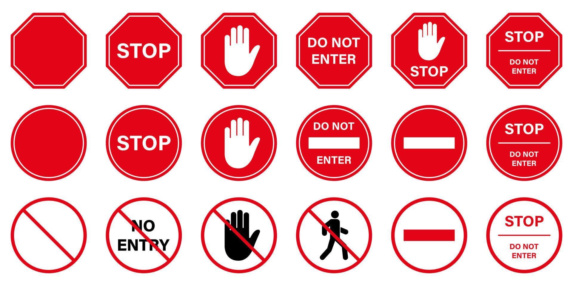 do inte stiga på röd cirkel symbol. varning Nej tillåten inträde sluta väg tecken. ingång förbjuden. varning handflatan hand förbjuda tillgång silhuett ikon. förbjuden trafik piktogram. isolerat vektor illustration.