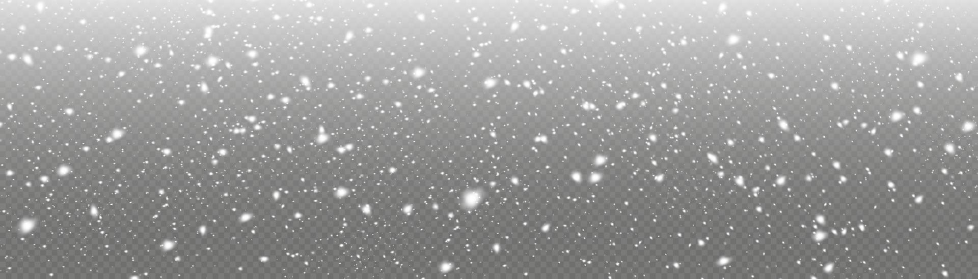 weiße Schneeflocken fliegen in der Luft. Schnee Hintergrund. Schnee und Wind. Vektor starker Schneefall, Schneeflocken in verschiedenen Formen und Formen.