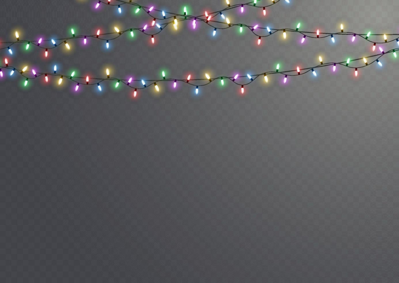 Weihnachtsbeleuchtung. vektorlinie mit glühenden glühbirnen.satz der goldenen weihnachtsglühenden girlande führte die neonlampenillustration. weihnachtslichter isoliert auf transparentem hintergrund für karten, banner, poster vektor