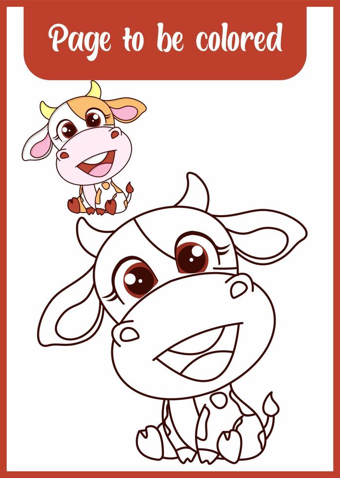 hand dragen ko för färg, färg sida vektor, tom tryckbar design för barn till fylla i vektor