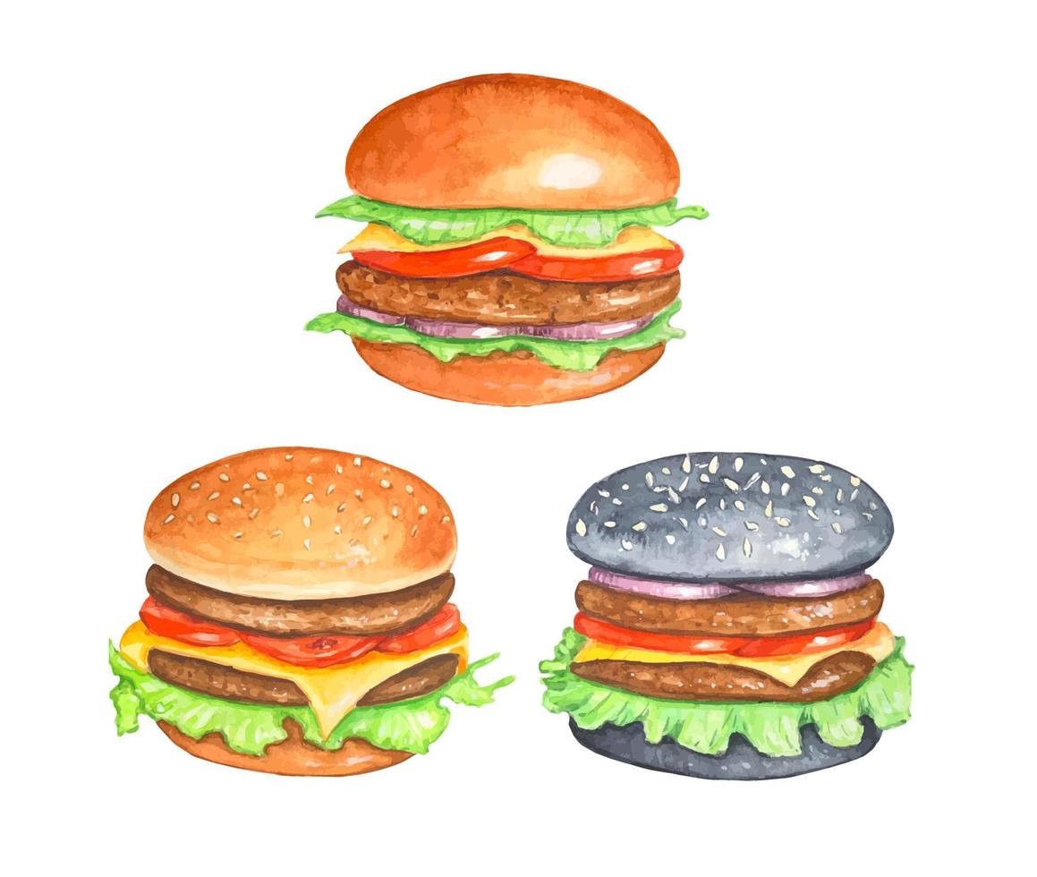 Satz Burger. aquarell handgezeichnete illustration vektor