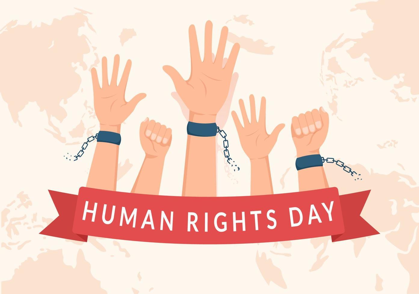 menschenrechtstag vorlage handgezeichnete flache karikaturillustration mit erhobenen händen, die ketten brechen oder handdesign halten vektor