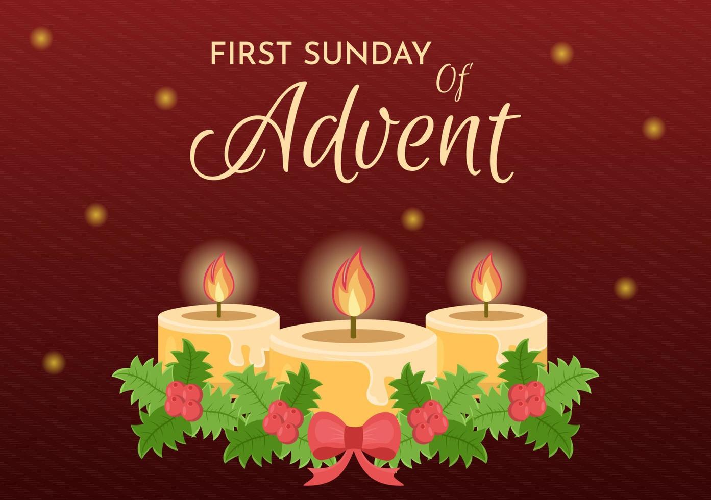 först söndag av första advent eller de början av en ny kyrka år som tar plats på november 27 i mall hand dragen tecknad serie platt illustration vektor