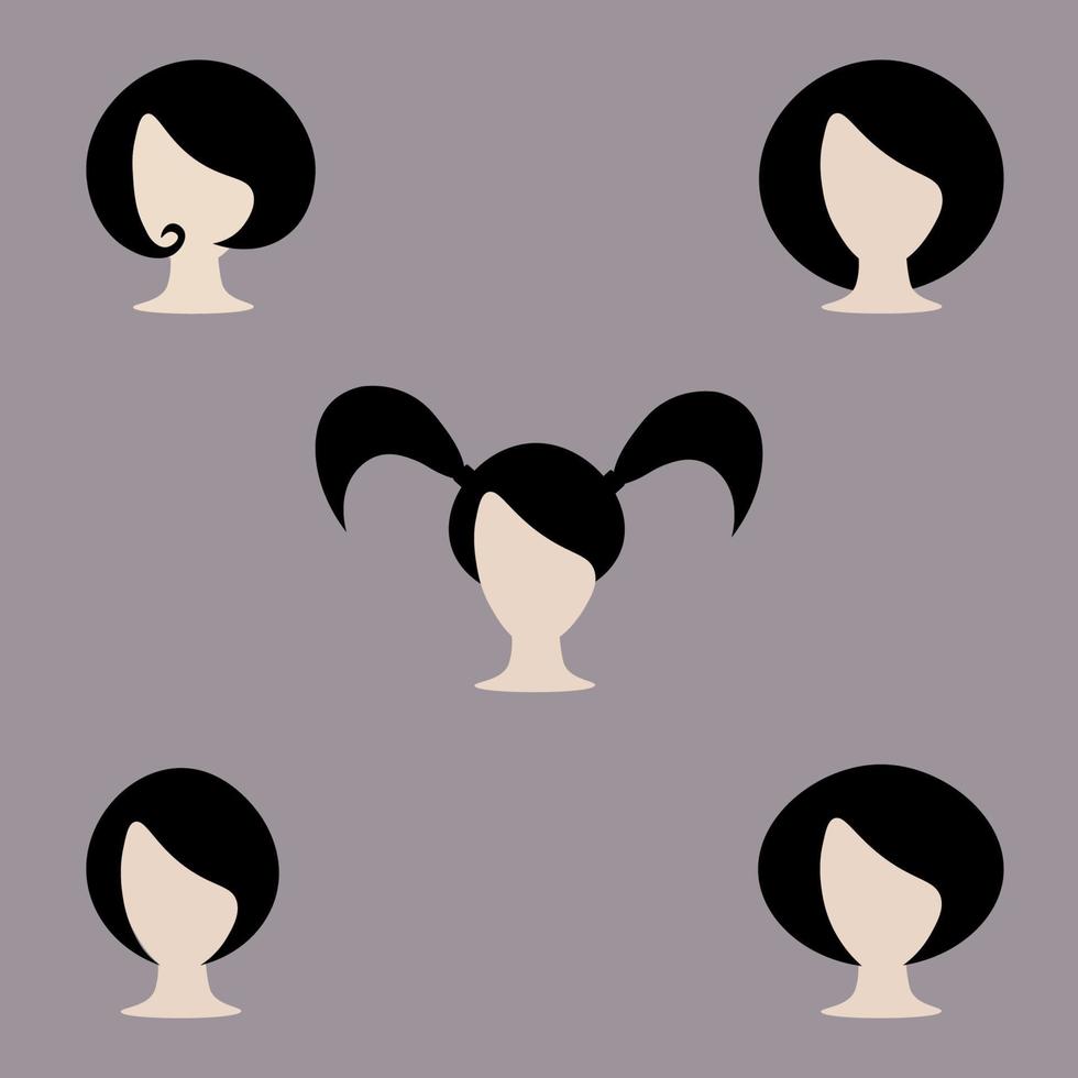 Haarschnitte und Frisuren für Frauen und Kinder. Frisur-Silhouette. Frisur im Stil von Pferdeschwanz, Bob. vektor