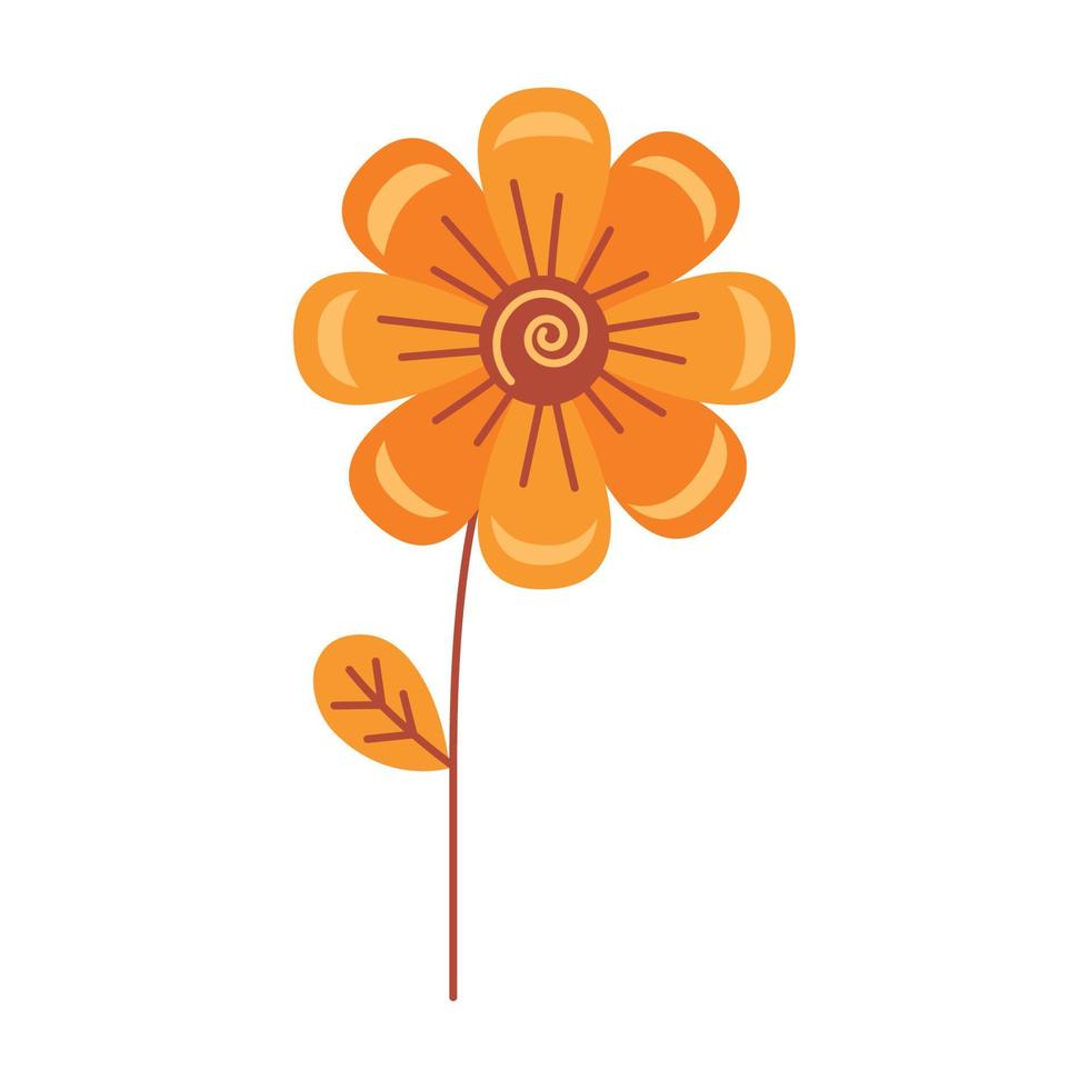 orange Sonnenblume mit Blatt vektor