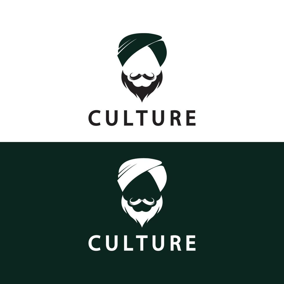 turban mustasch Indien indisk logotyp design vektor illustration. logotyp av en mannens ansikte med en skägg och hatt typisk av de traditionell indisk Land.