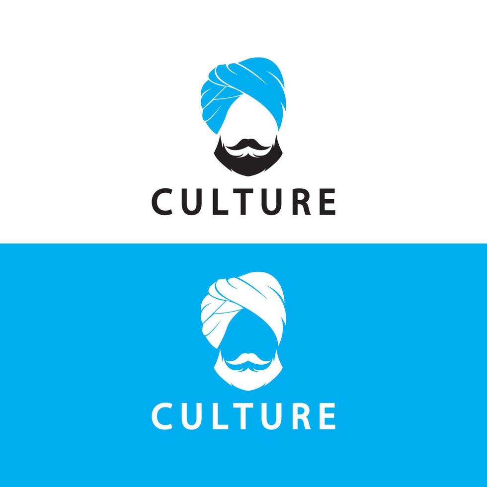 turban mustasch Indien indisk logotyp design vektor illustration. logotyp av en mannens ansikte med en skägg och hatt typisk av de traditionell indisk Land.