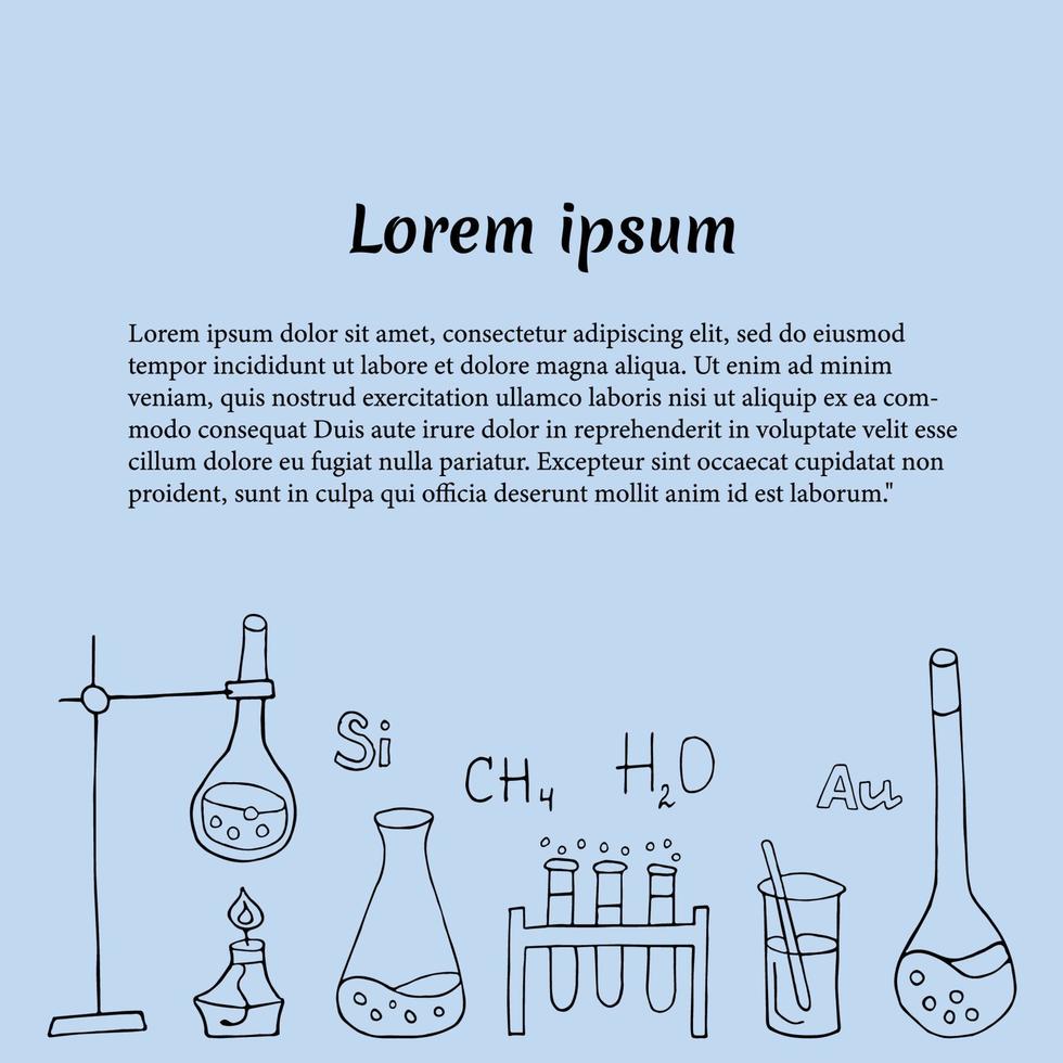 klinisk laboratorium vetenskaper klotter teckning baner. element sådan som labb utrustning, experiment etc är ingår. hand dragen vektor klotter illustrationer isolerat över vit bakgrund.