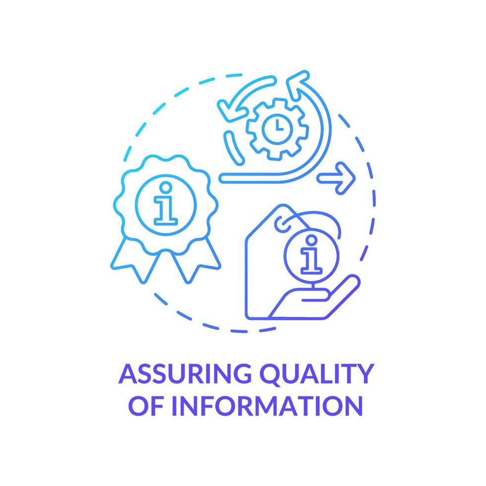 Sicherstellung der Informationsqualität Symbol für blaues Gradientenkonzept. rolle der informationsindustrie abstrakte idee dünne linie illustration. Datengenauigkeit. isolierte Umrisszeichnung. vektor