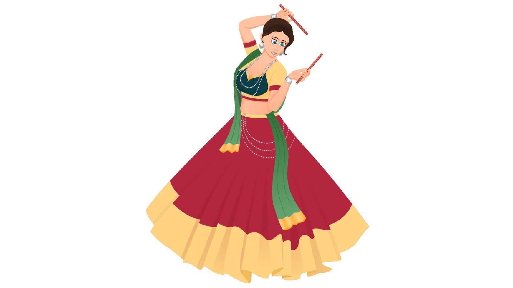 traditionell gekleidetes Dandiya-Mädchen, Dandiya-Mädchenvektor, glückliches Navratri. vektor