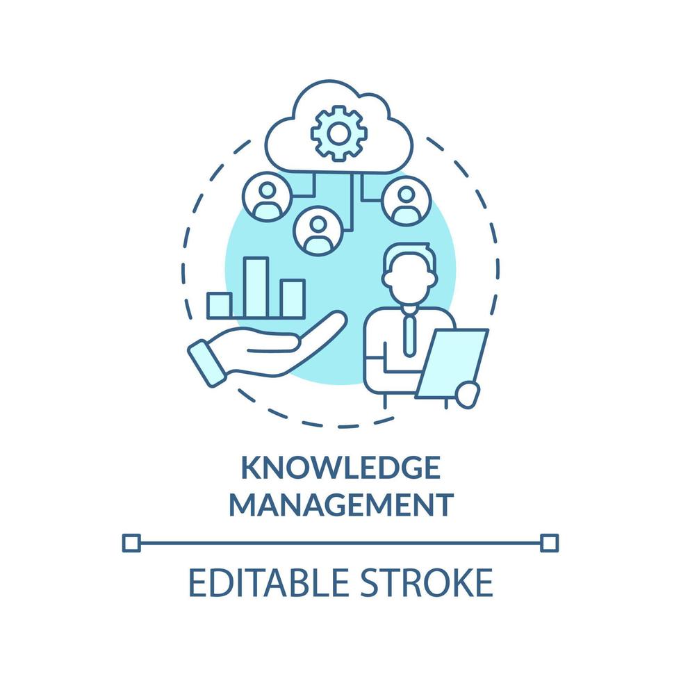 Symbol für das türkisfarbene Konzept des Wissensmanagements. Business Intelligence abstrakte Idee dünne Linie Abbildung. Informationen pflegen. isolierte Umrisszeichnung. editierbarer Strich. vektor