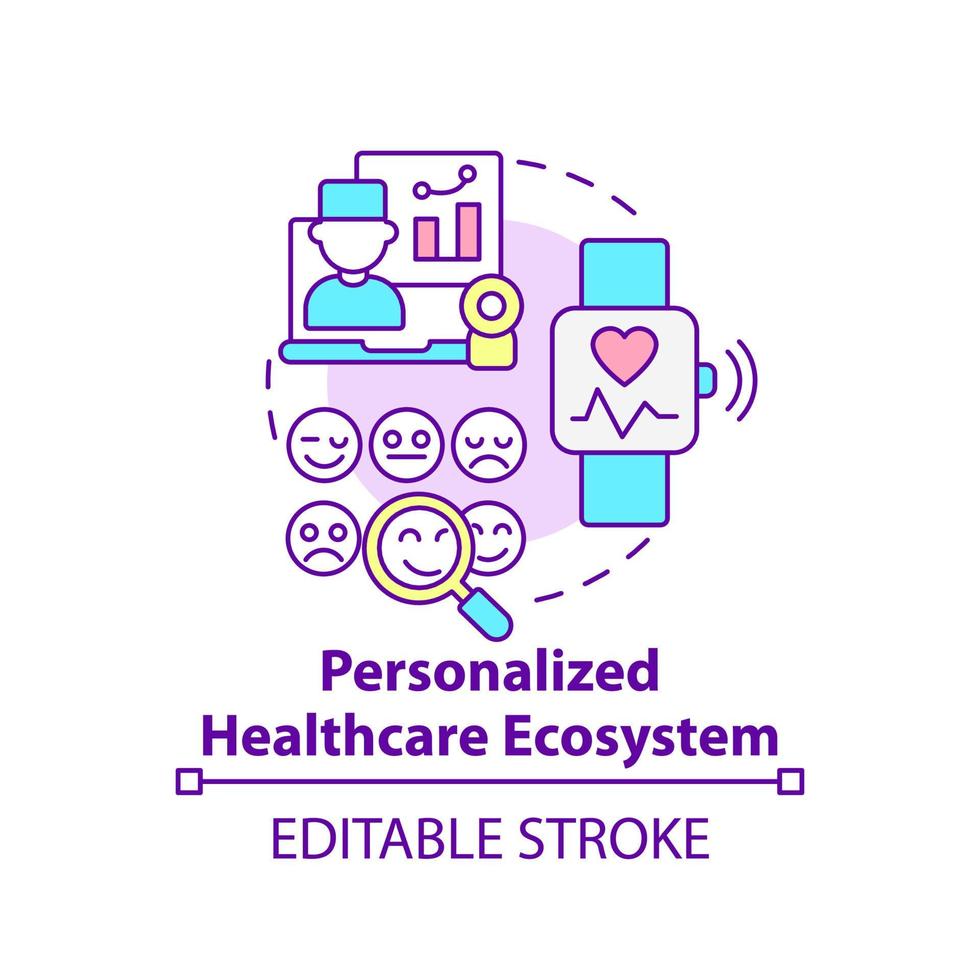 Symbol für das Konzept des personalisierten Ökosystems im Gesundheitswesen. psychische Gesundheit Trend abstrakte Idee dünne Linie Illustration. isolierte Umrisszeichnung. editierbarer Strich. vektor