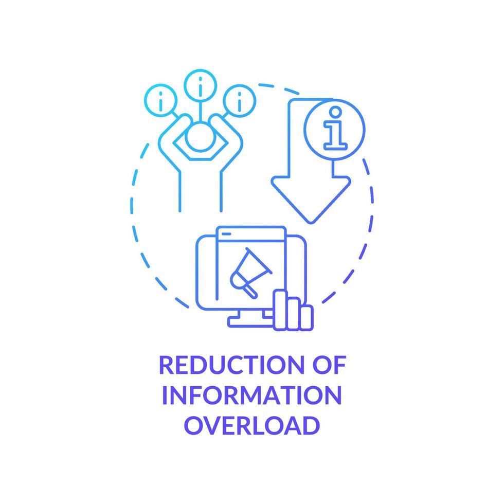 minskning av information överbelastning blå lutning begrepp ikon. roll av information industri abstrakt aning tunn linje illustration. isolerat översikt teckning. vektor