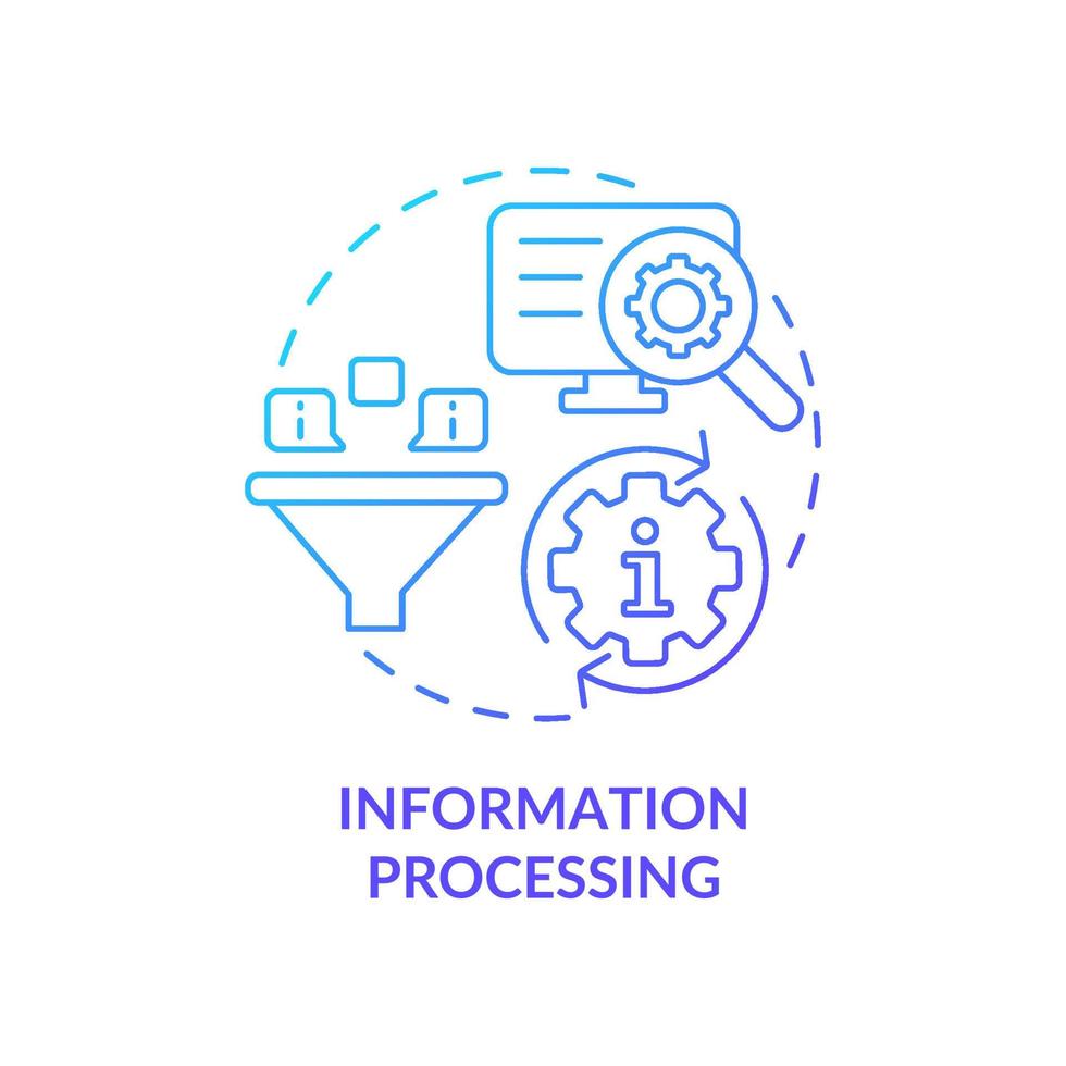 information bearbetning blå lutning begrepp ikon. uppgift av information industri abstrakt aning tunn linje illustration. data manipulation. isolerat översikt teckning. vektor