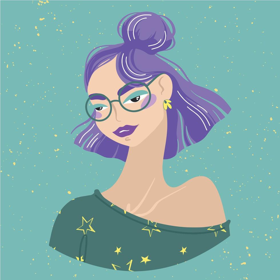 skön flicka med färgad hår och runda glasögon. avatar för social nätverk. mode illustration isolerat på bakgrund. vektor