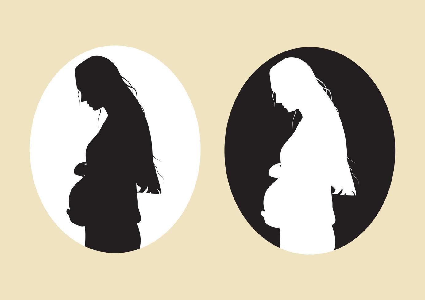 Schwarz-Weiß-Schwangere hält ihren Bauch. schwangere Frau in einer flachen Vektorillustration vektor
