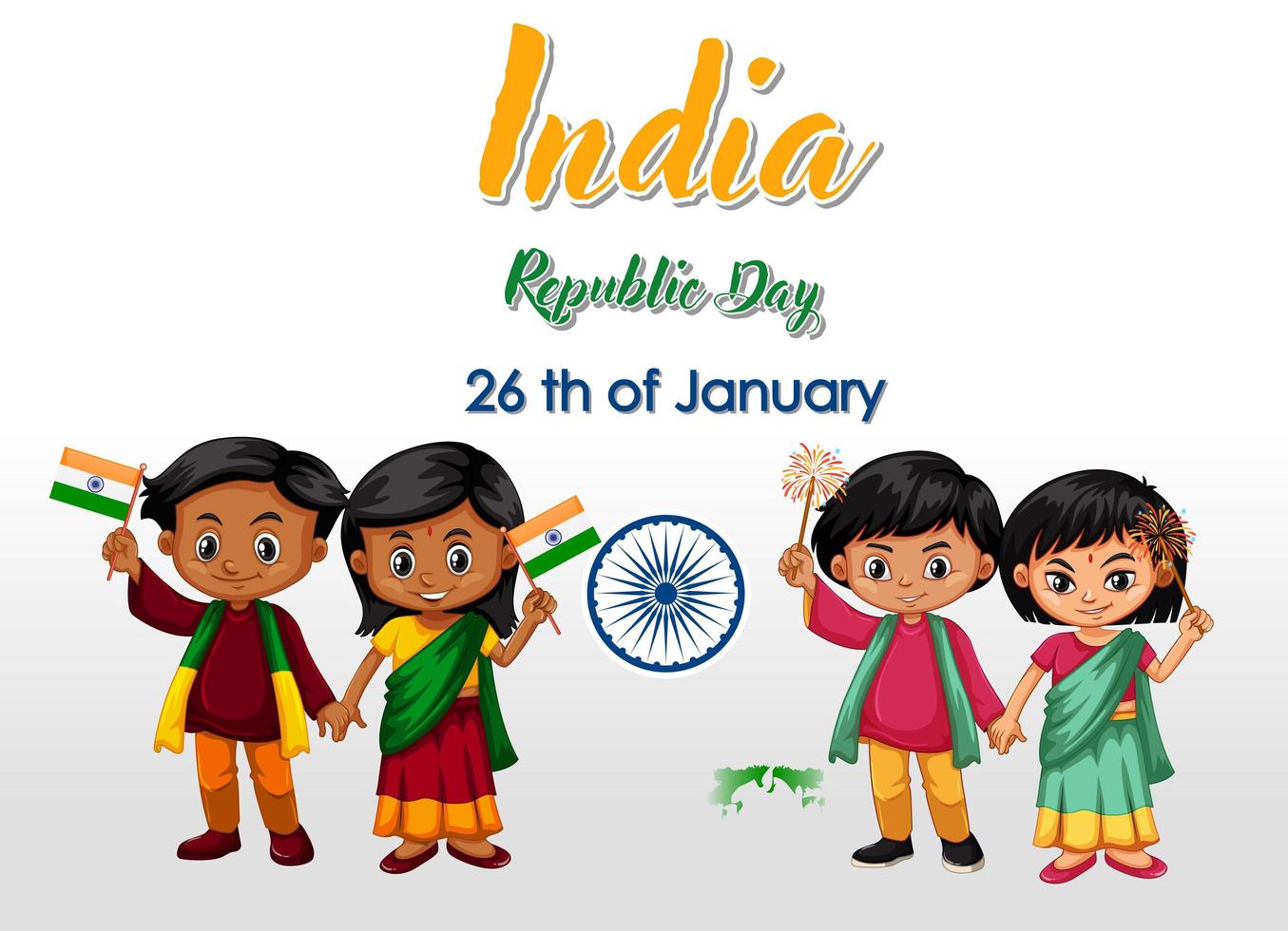 indiens republikdag bakgrund med barn vektor