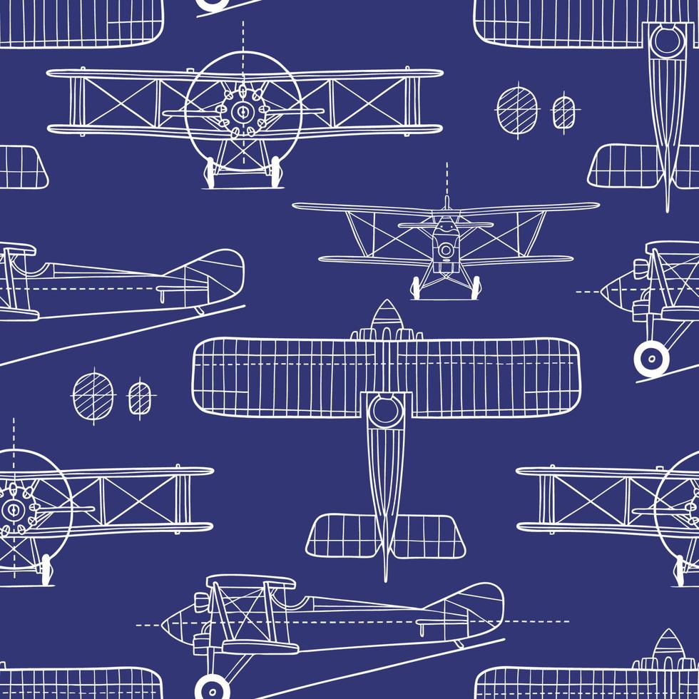 handgezeichneter Vintage-Flugzeugplan. nahtloses Muster. perfekt für Textil-, Tapeten- oder Druckdesign. vektor