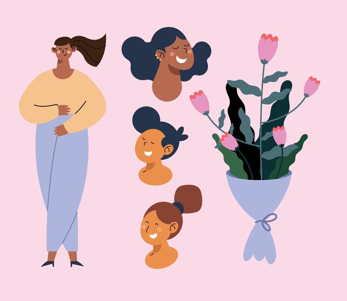 fyra kvinnor och blommor vektor