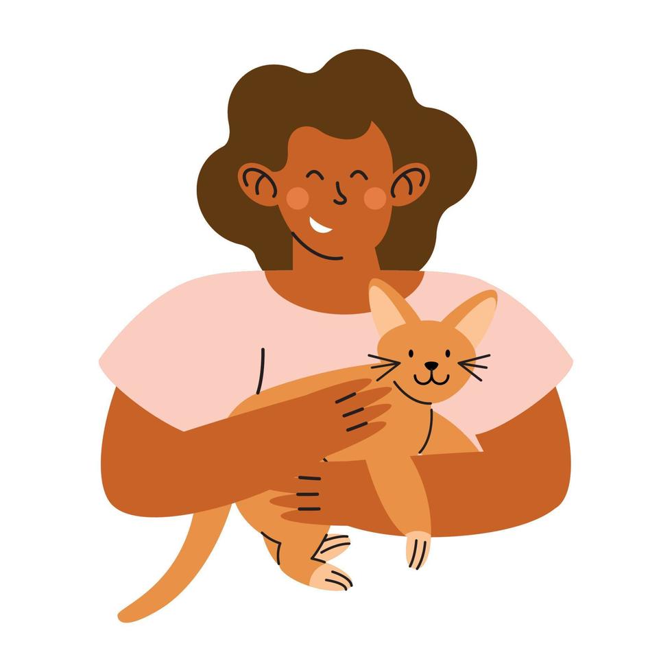 Afro-Frau mit Katze vektor