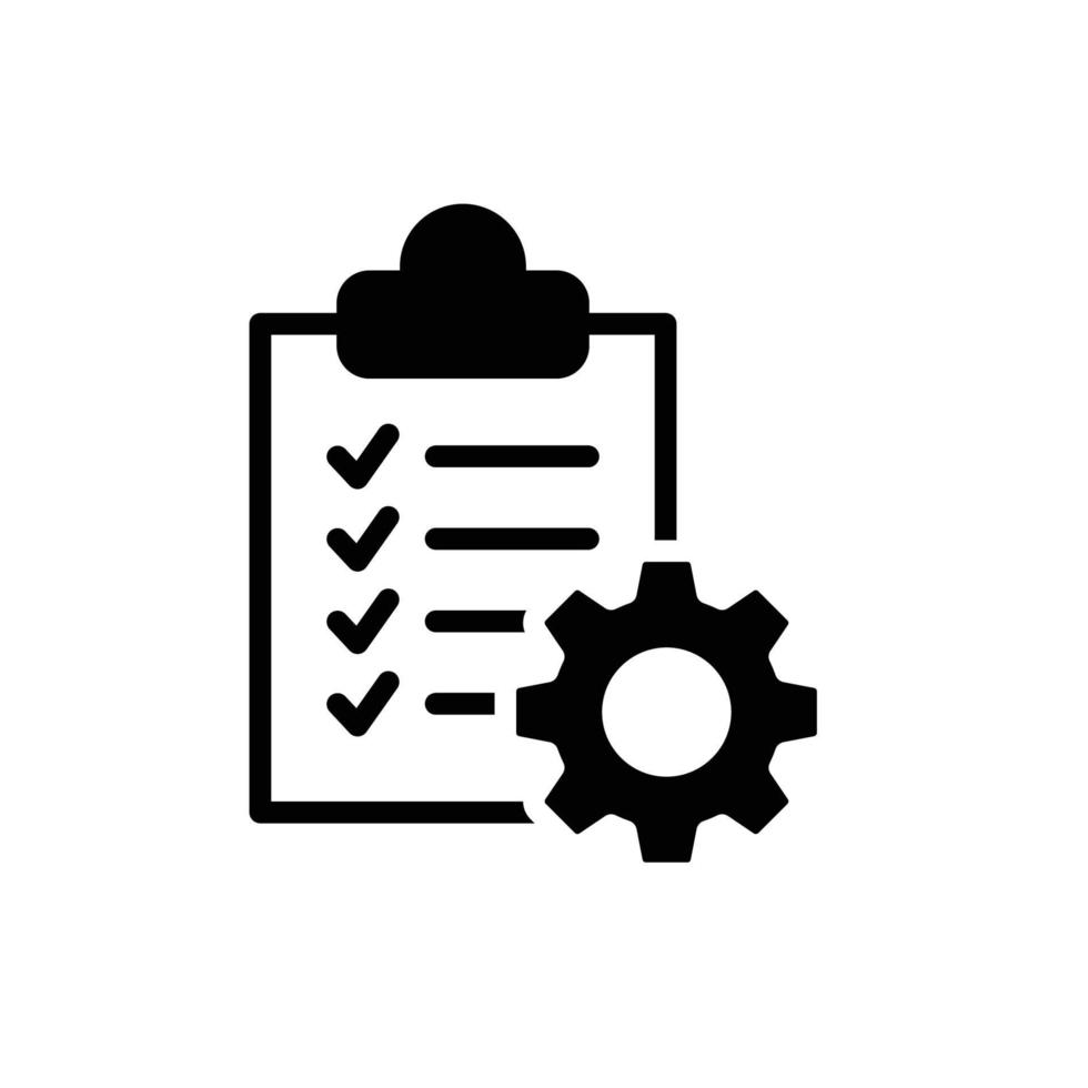 Zwischenablage mit Zahnradsymbol. einfacher flacher Stil. Projektauftrag, Arbeit, Setting, Technischer Support Checkliste, Managementkonzept. Vektor-Illustration isoliert auf weißem Hintergrund. Folge 10. vektor