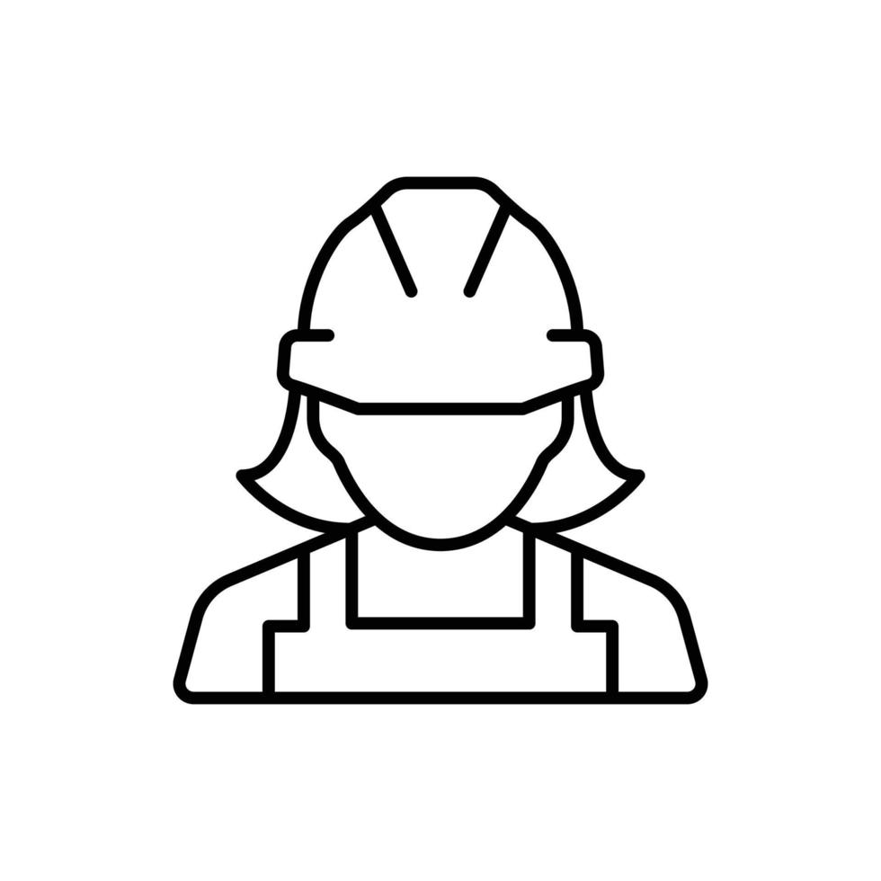 kvinna konstruktion arbetstagare ikon. arbetskraft, byggare, anställd, Hardhat begrepp. enkel översikt stil. tunn linje vektor design illustration isolerat på vit bakgrund. eps 10.