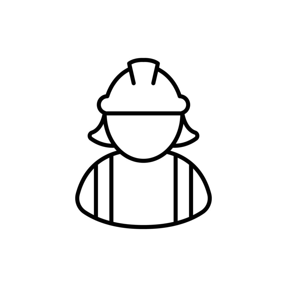 kvinna konstruktion arbetstagare ikon. arbetskraft, byggare, anställd, Hardhat begrepp. enkel översikt stil. tunn linje vektor design illustration isolerat på vit bakgrund. eps 10.