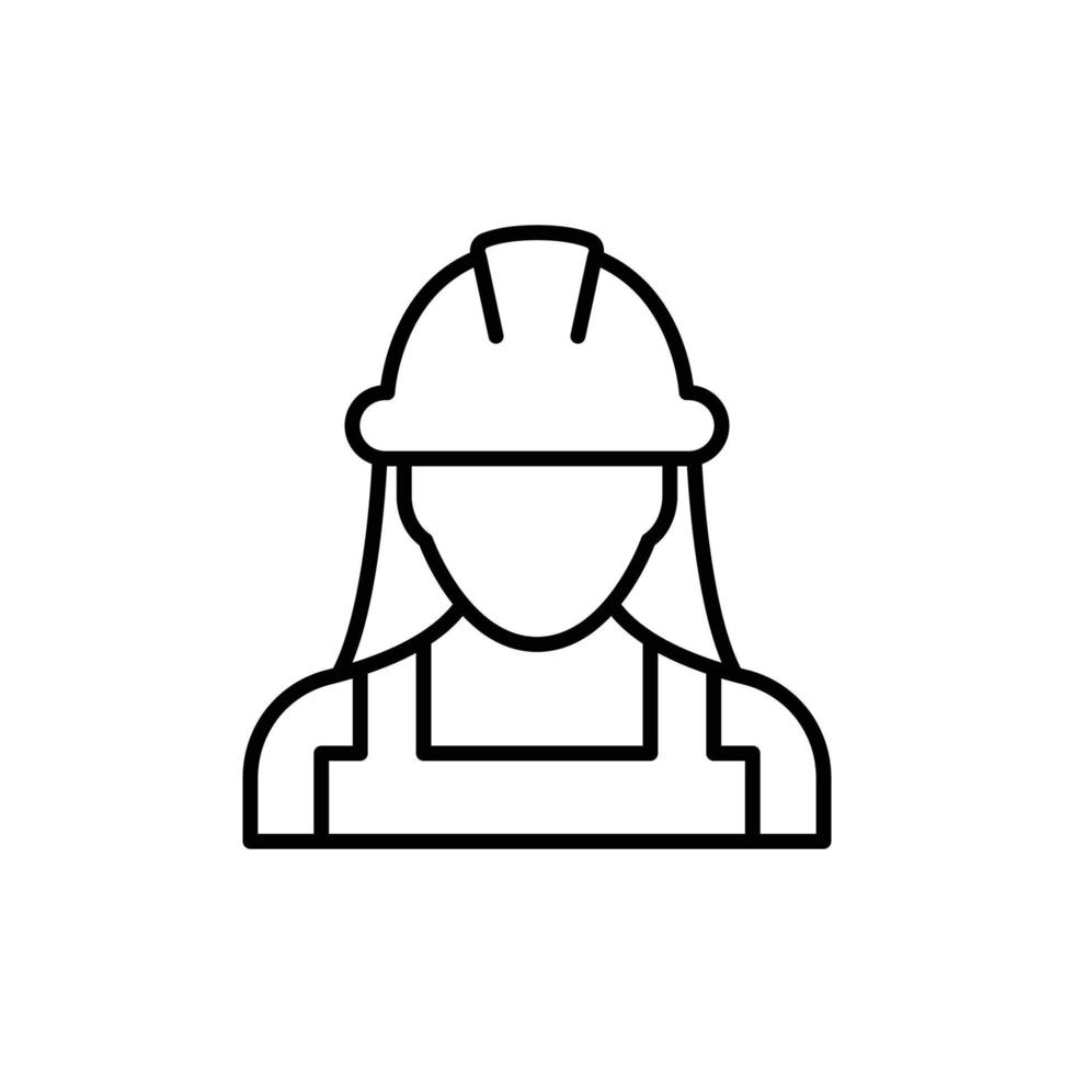 kvinna konstruktion arbetstagare ikon. arbetskraft, byggare, anställd, Hardhat begrepp. enkel översikt stil. tunn linje vektor design illustration isolerat på vit bakgrund. eps 10.